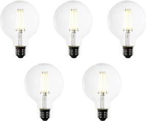 Set di 5 lampadine LED E27 G95 trasparenti 3,8W 806 lm 3000K