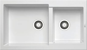 Lavello integrato 2 vasche in granito bianco DELINIA Alazia L 50 x L 86 cm