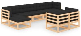 Set Divani da Giardino 9 pz con Cuscini Antracite Legno Pino