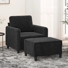 Poltrona Con Poggiapiedi Nero 60 Cm İn Velluto /