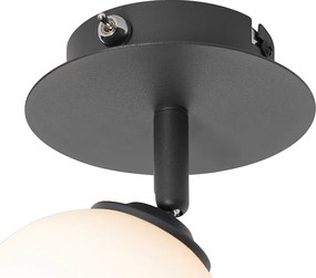 Faretto moderno nero con vetro opalino con interruttore - Athens