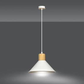 Sospensione Nordica 1 Luce Rowen In Acciaio Bianco E Legno