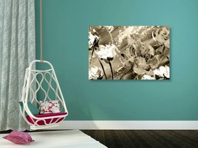 Quadro su tela – Fiori dipinti in versione seppia