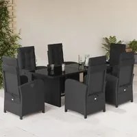 Set da Pranzo da Giardino 7 pz Nero con Cuscini in Polyrattan 3212488