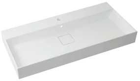 Lavabo da incasso con bordo a vista rettangolare vasca centrale Neo L 105 x H 15 x P 49 cm in resina bianco