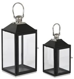 Lanterna Home ESPRIT Nero Argentato Cristallo Acciaio 18 x 18 x 41 cm (2 Pezzi)