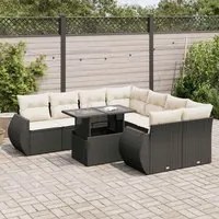 Set Divani da Giardino 9 pz con Cuscini Nero in Polyrattan 3326607