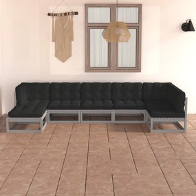Set divani da giardino 7 pz con cuscini legno massello pino