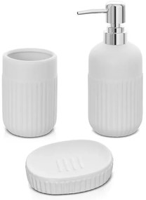 Accessori bagno da appoggio in set 3 pezzi in ceramica colore bianco Cup