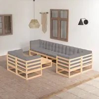 Set Divani da Giardino 9 pz con Cuscini Legno Massello di Pino 3076709