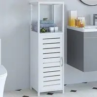 Mobiletto Bagno a Colonna con 1 Ripiano Bianco e Naturale Salvaspazio 30x96 cm