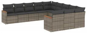 Set Divani da Giardino 11 pz con Cuscini in Polyrattan Grigio