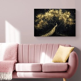 Quadro su tela – Pavone dorato sull'albero