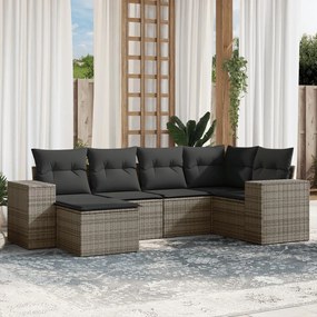 Set Divano da Giardino 6 pz con Cuscini Grigio in Polyrattan