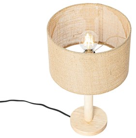 Lampada da tavolo rustica in legno con paralume in lino naturale 25 cm - Mels