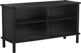 Vetrina nera in rovere massiccio con ante scorrevoli 135x73,5x48 cm Italic – UMAGE