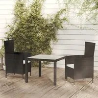 Set Mobili da Giardino 3 pz con Cuscini in Polyrattan Nero 3094825