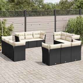 Set divani da giardino 12 pz con cuscini nero in polyrattan