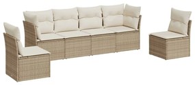 Set divano da giardino 6 pz con cuscini beige in polyrattan