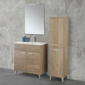 Mobile bagno a terra 80 rovere tropea con lavabo e specchio LED Martha