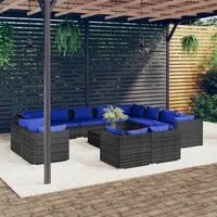 Set Divani da Giardino 13 pz con Cuscini in Polyrattan Grigio 3102902