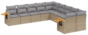 Set divano da giardino 10 pz con cuscini beige in polyrattan