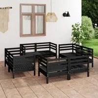 Set Divani da Giardino 8 pz Nero in Legno Massello di Pino 3082431