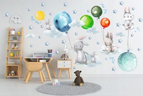 Adesivi da muro per bambini con design coniglietti con palloncini colorati 60 x 120 cm