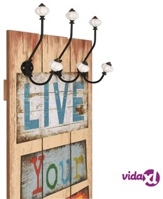 vidaXL Appendiabiti da Parete con 6 Ganci LIVE LIFE 120x40 cm