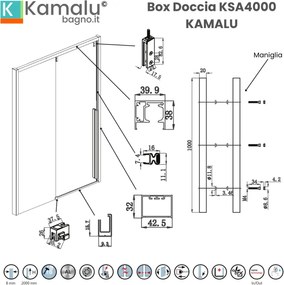 Kamalu - Doccia nicchia 120cm finitura acciaio spazzolato | KSA4000AS