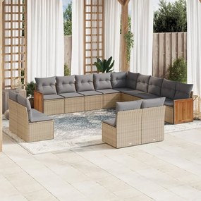 Set Divano da Giardino 13 pz con Cuscini Beige in Polyrattan