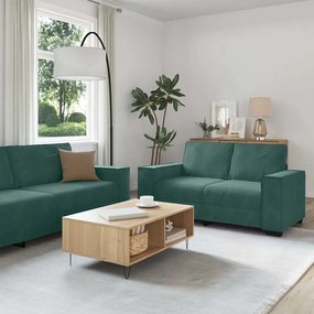 Set Di Divani 3 Pz Con Cuscini Verde Scuro İn Velluto /