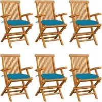 Sedie da Giardino con Cuscini Azzurri 6 pz in Massello di Teak 3062560