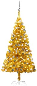 Albero di Natale Preilluminato con Palline Oro 150 cm PET