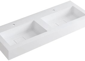 Lavabo a incasso rettangolare doppia vasca L 120.5 x H 15 x P 46 cm in resina bianco opaco