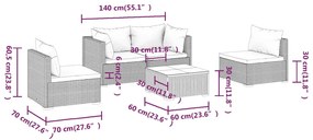 Set Divani da Giardino 5 pz con Cuscini in Polyrattan Marrone