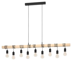 Lampadario Industrial Townshend 9 Luci Legno Marrone E Nero