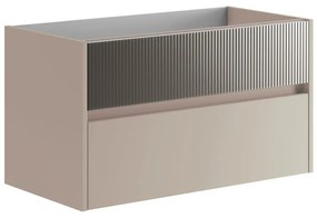 Mobile da bagno sotto lavabo Niwa sabbia frontale in vetro grigio laccato opaco L 89.5 x H 50 x P 45.5 cm 2 cassetti, lavabo non incluso