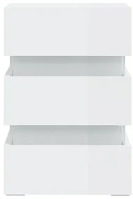 Comodino con led bianco lucido 45x35x67 cm in legno multistrato