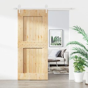 Porta Scorrevole Con Set Hardware 90x210 Cm Legno Massello Pino /