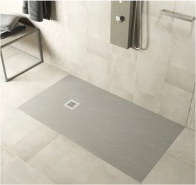 Piatto doccia in mineralmarmo 70x100 cm grigio chiaro effetto pietra con griglia e piletta sifonata
