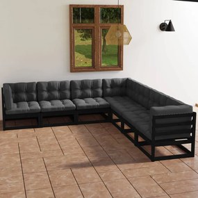 Set divani da giardino 7 pz con cuscini legno massello di pino