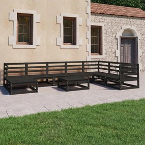 Set Divani da Giardino 9 pz Nero in Legno Massello di Pino