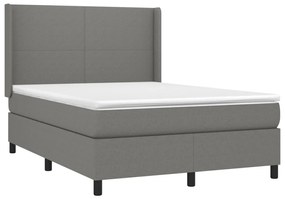 Letto a molle materasso e led grigio scuro 140x190cm in tessuto