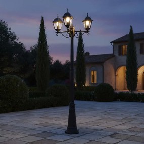 Lampione Storico con 3 Lanterne 200cm E27 IP54 Nero - Serie ALFIERI