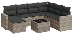 Set divano da giardino 8pz con cuscini grigio chiaro polyrattan