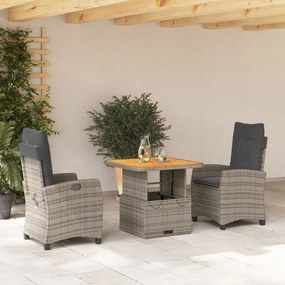 Set Da Pranzo Da Giardino 3 Pz Con Cuscini İn Polyrattan Grigio /