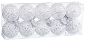 Palle di Natale Bianco Argentato Plastica Tessuto Paillettes 6 x 6 x 6 cm (10 Unità)