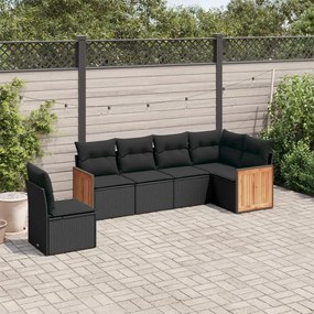 Set divano da giardino 6 pz con cuscini nero in polyrattan