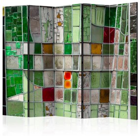 Paravento separè Vetrata Smeraldo II (5-parti) - mosaico colorato su vetro